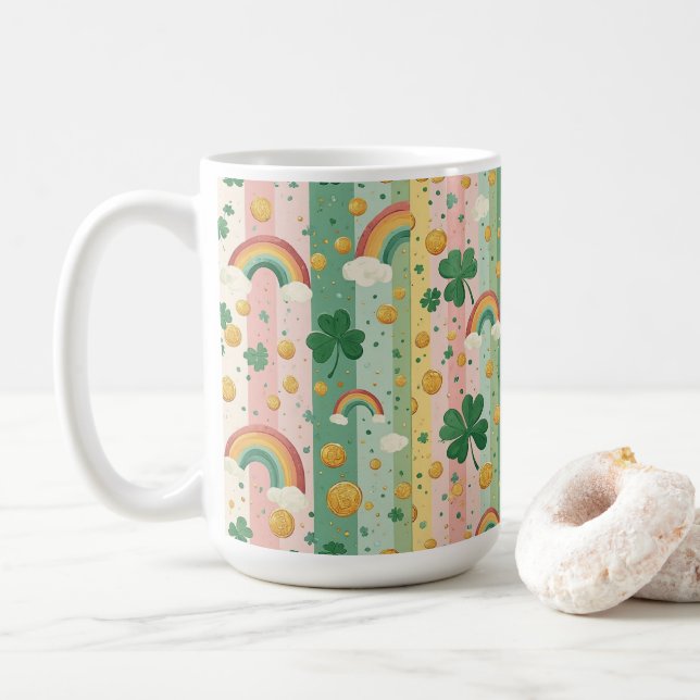 Taza De Café Rainbow Shamrocks Irish Pastel Lucky Pink Green  (Con donut)