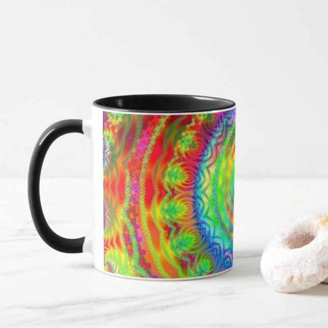Taza De Café Rainbow Tiedye Fractal Mandala (Con donut)