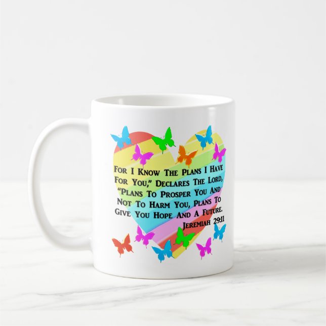 TAZA DE CAFÉ RAINBOW Y HEARTS JEREMIAH 29:11 (Izquierda)