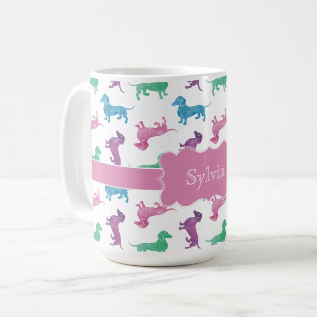 Taza De Café Raining Dachshunds Cute Pastel Doxies (Anverso izquierdo)