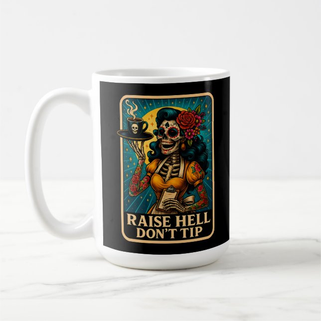 Taza De Café Raise Hell Skeleton Waitress Retro (Izquierda)
