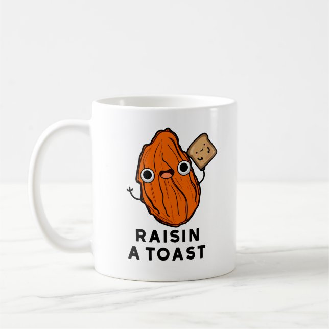 Taza De Café Raisin Una Tostada Graciosa Bolla De Comida (Izquierda)