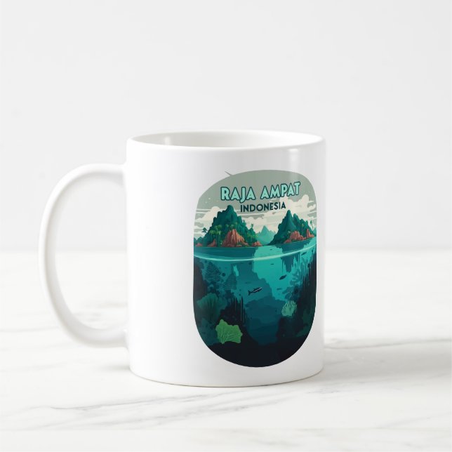 Taza De Café Raja Ampat Indonesia Subacuática Scuba Retro (Izquierda)