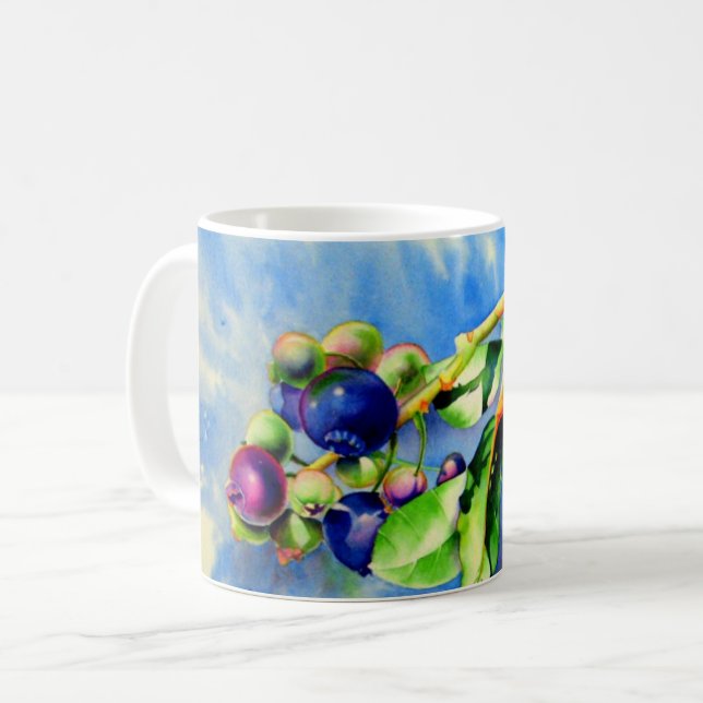 Taza De Café Rama de arándano azul, pintura acuarela (Anverso izquierdo)