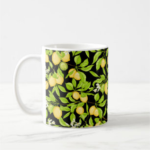 Taza De Café Rama de limón con limones, flores y hojas.