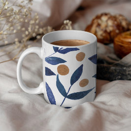 Taza De Café Ramas acuáticas y bayas - índigo y beige