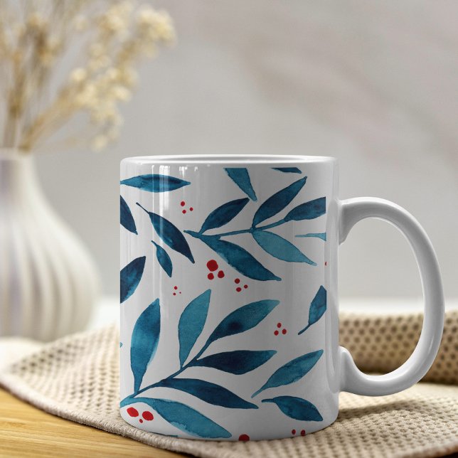 Taza De Café Ramas de acuarela de bonito - turquesa y roja (Subido por el creador)