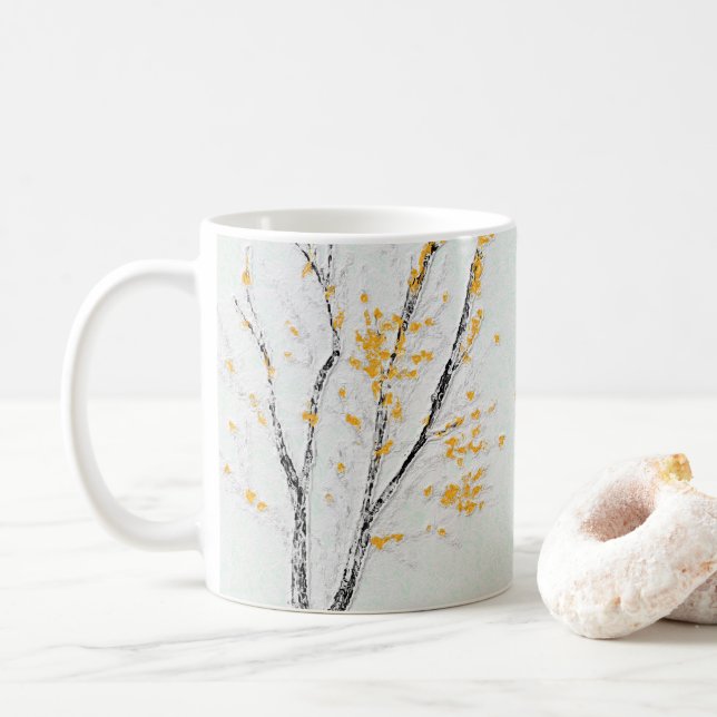 Taza De Café Ramas de árboles otoñales con hojas de otoño amari (Con donut)