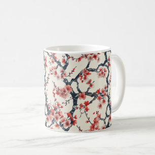 Taza De Café Ramas de flor de cerezo de coral marfil floral asi
