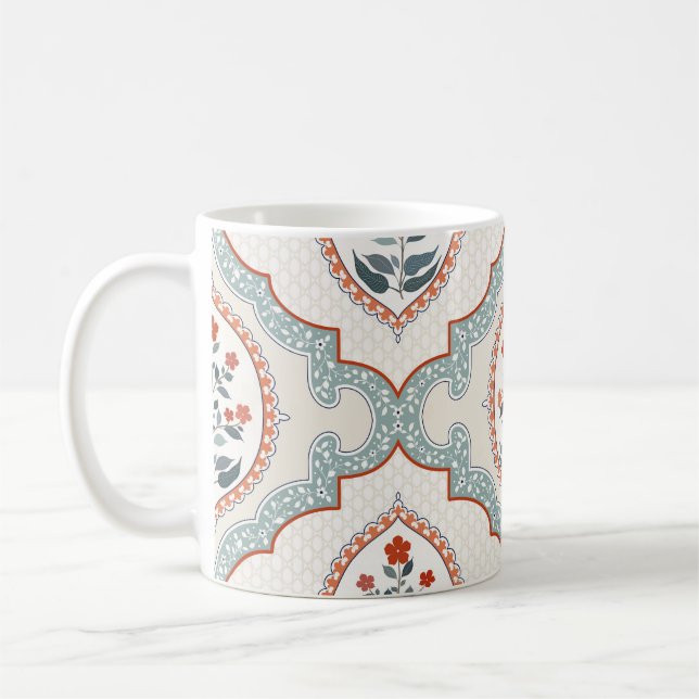 Taza De Café Ramas de flores antiguas, textiles indios. (Izquierda)