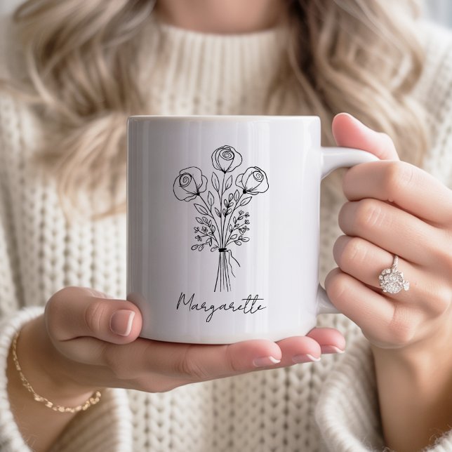 Taza De Café Ramas de flores de rosas rústicas dibujadas a mano (Subido por el creador)