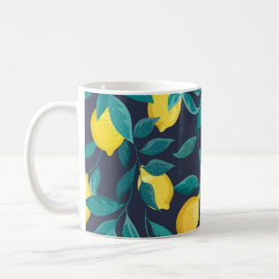 Taza De Café Ramas de limón: azul decorativo sin foco