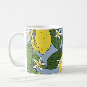 Taza De Café Ramas de limón: Ilustracion azul vintage
