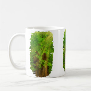 Taza De Café Ramas Espesas De Árbol Antiguo Verdes Y Sol