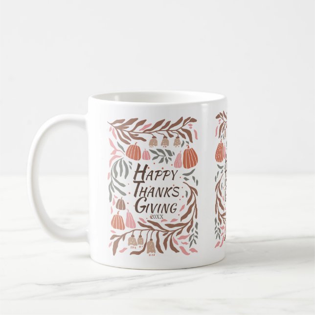 Taza De Café Ramas retro hojas calabazas caen Acción de Gracias (Izquierda)