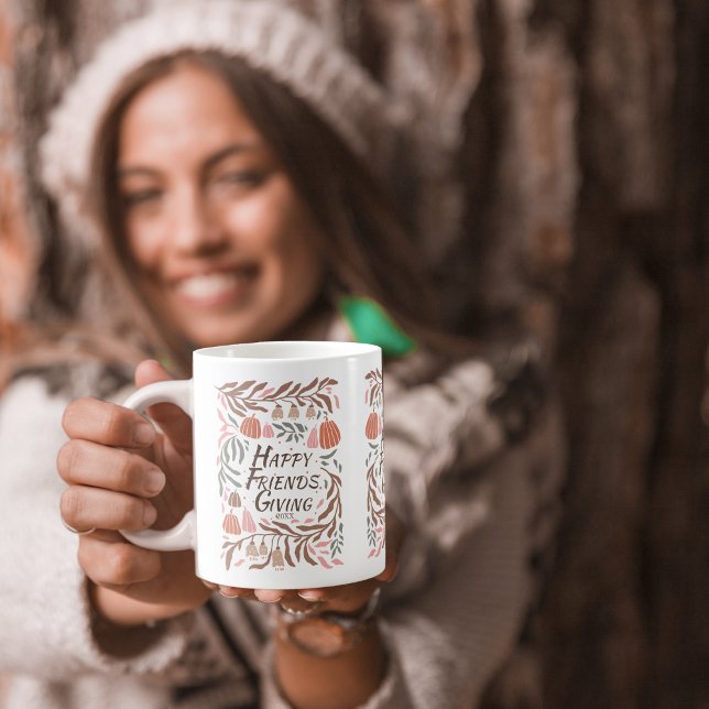 Taza De Café Ramas retro hojas calabazas caen Acción de Gracias (Subido por el creador)