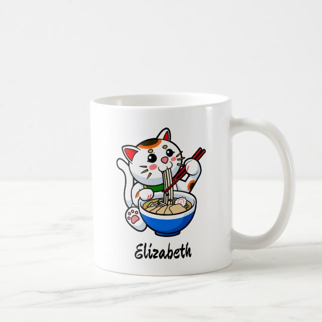 Taza De Café Ramén de gato afortunado - Personalizado (Derecha)