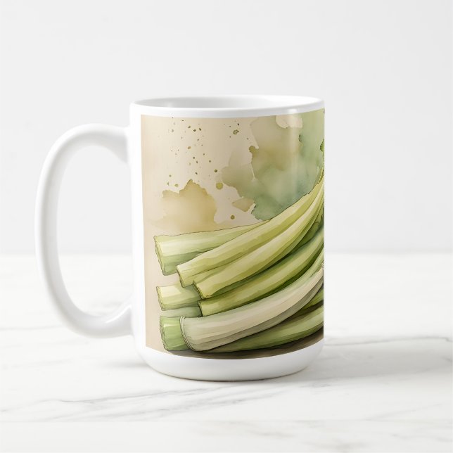 Taza De Café Ramo de Apio Fresco Acuarela (Izquierda)