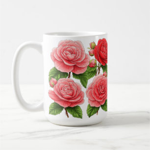 Taza De Café Ramo de Camelia Rosa Brillante