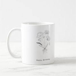 Taza De Café Ramo de cumpleaños. negro y blanco