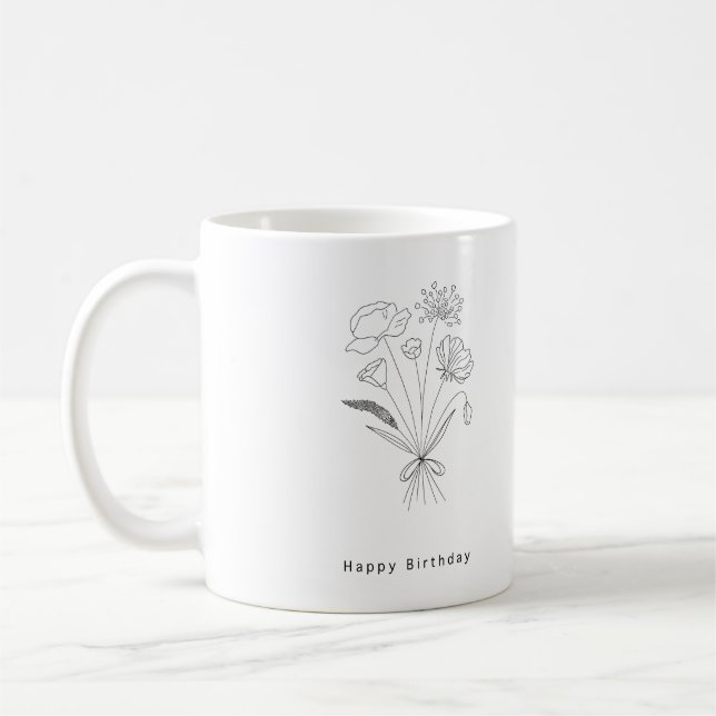 Taza De Café Ramo de cumpleaños. negro y blanco (Izquierda)