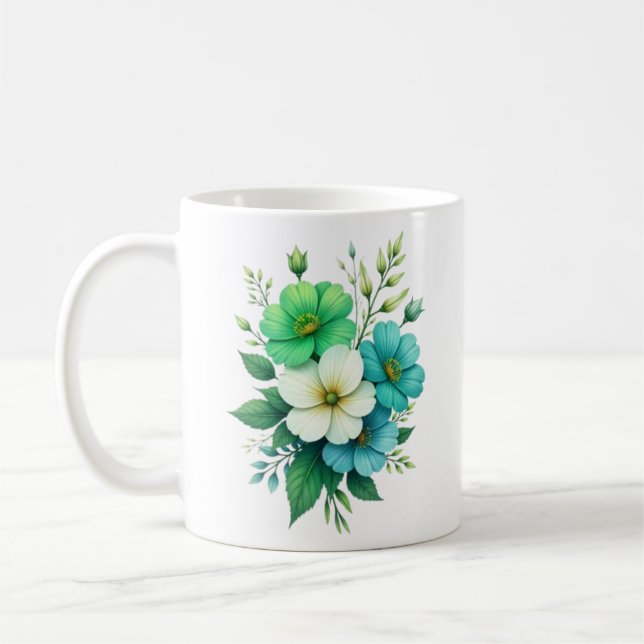 Taza De Café Ramo de Flores Blancas y Azules-57453 (Izquierda)