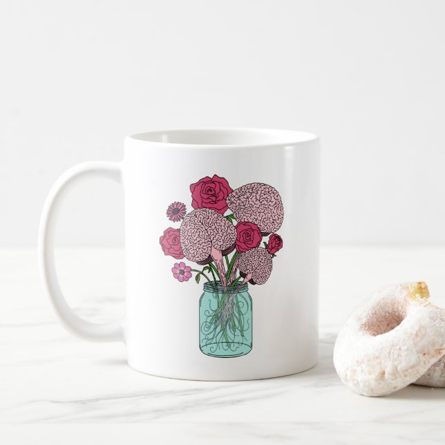 Taza De Café Ramo de flores cerebrales (Con donut)