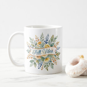 Taza De Café Ramo De Flores De Otoño Feliz Con Estilo En Acuare