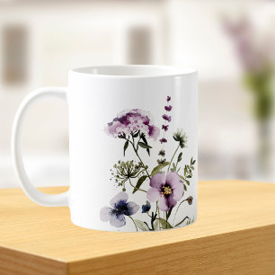 Taza De Café Ramo de flores silvestres moradas acuarela floral
