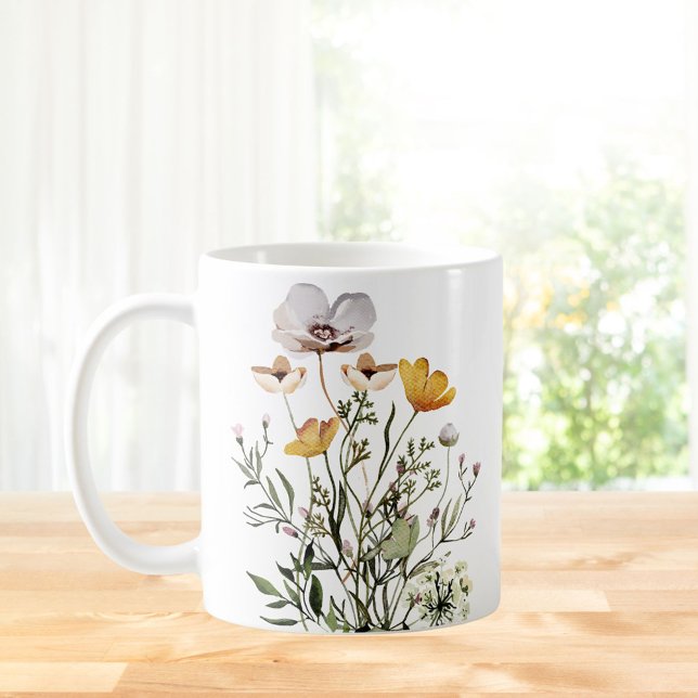 Taza De Café Ramo de flores silvestres secas con caligrafía de  (In situ Kitchen table)