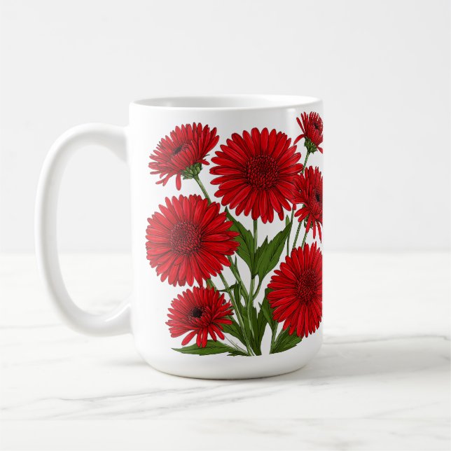 Taza De Café Ramo de Gerbera Daisy Roja (Izquierda)