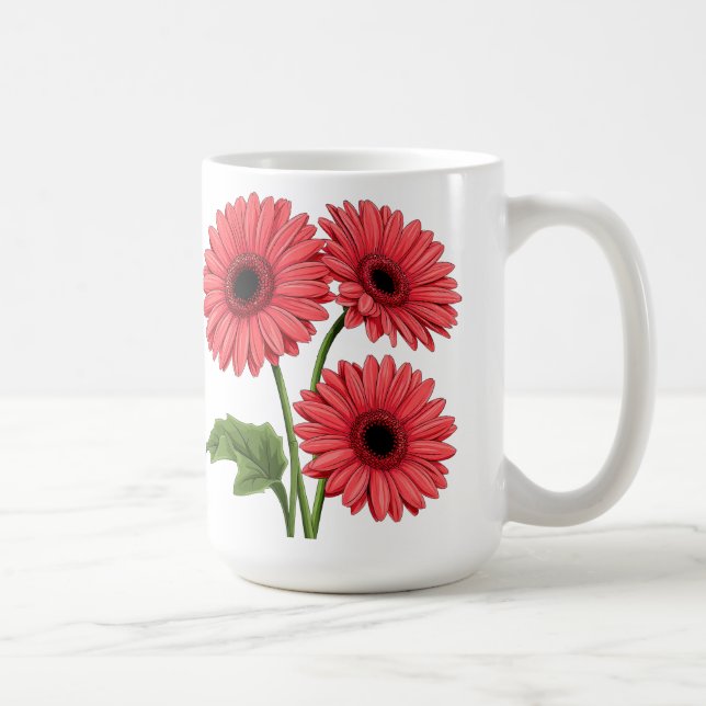 Taza De Café Ramo de Gerbera Daisy Rojo Brillante (Derecha)