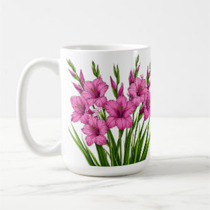 Taza De Café Ramo de gladiolos rosados vibrantes con follaje ve