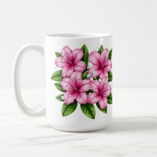 Taza De Café Ramo de Hibisco Rosa con Hojas Verdes