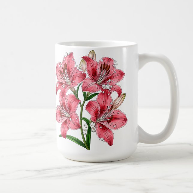 Taza De Café Ramo de Lirio Rosa (Derecha)