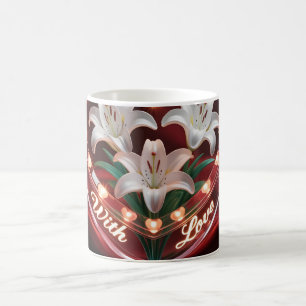 Taza De Café Ramo de lirios románticos elegantes en corazón ilu