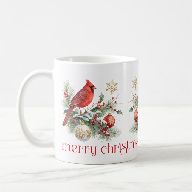 Taza De Café Ramo de Navidad de Acebo con Cardenal Rojo (Izquierda)