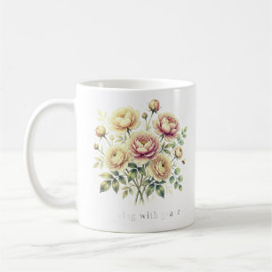 Taza De Café Ramo de peonía de acuarela suave....