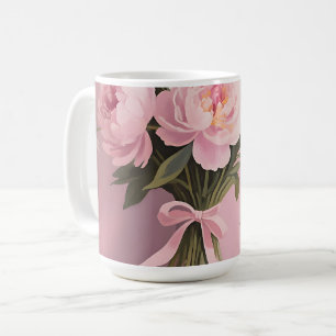 Taza De Café Ramo de Peonías Rosadas Margaritas