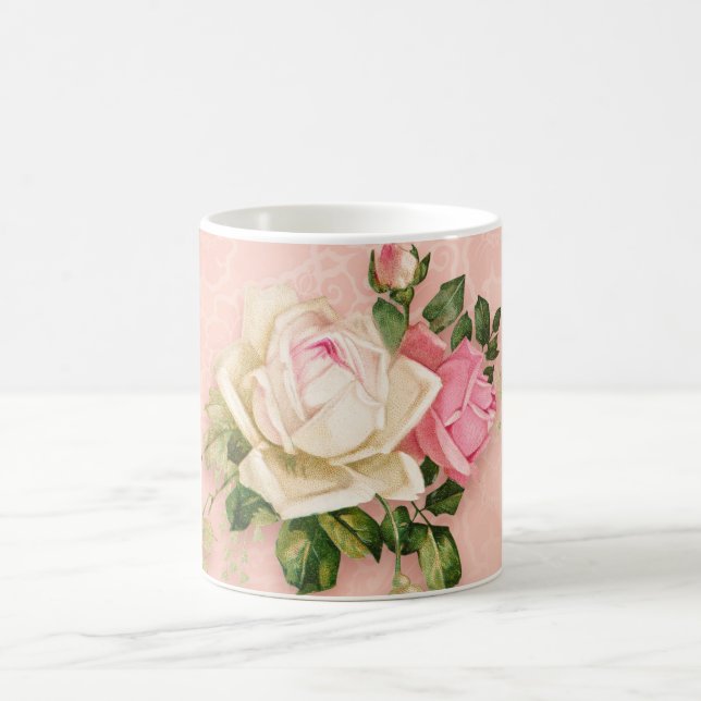 Taza De Café Ramo de rosas rosadas y blancas (Centro)
