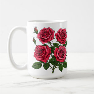 Taza De Café Ramo de rosas vibrantes rojas y rosadas con hojas