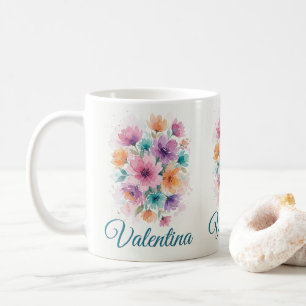 Taza De Café Ramo Floral Acuarela Personalizado Nombre Café