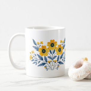 Taza De Café Ramo floral azul y amarillo