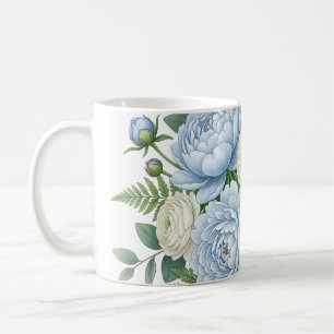 Taza De Café Ramo floral de peonía azul elegante diseño acuarel