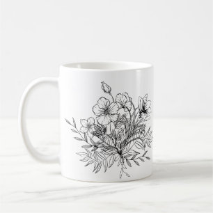 Taza De Café Ramo Floral Minimalista 