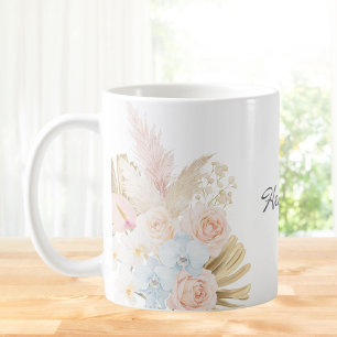 Taza De Café Ramo Floral Tropical Bonito Monogramado