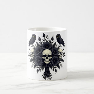 Taza De Café Ramo gótico con 3 calaveras y 2 búhos
