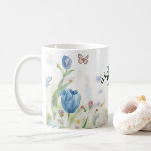 Taza De Café Ramo silvestre de flores verdes de primavera Monog