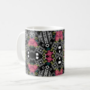 Taza De Café Ramos de flores rosas flores sobre un geométrico