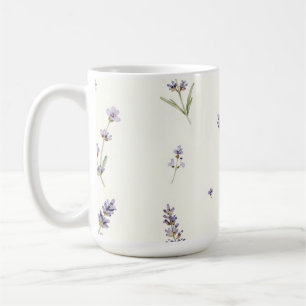 Taza De Café Ramos de lavanda en acuarela Patrón floral delicad